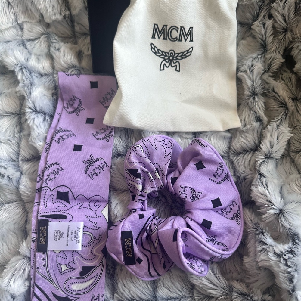 NEW MCM Bandana Monogram Print Scrunchy with a detachable scarf/twilly